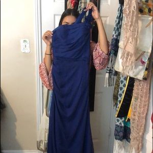 One shoulder blue prom dress